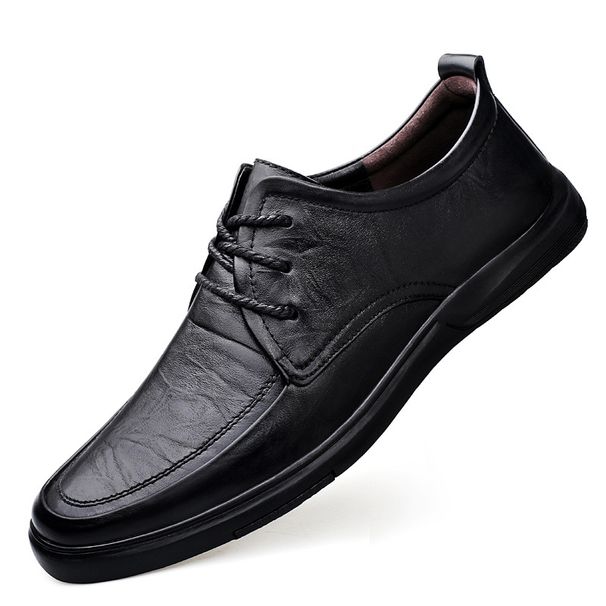 Inner Height Increase Cm Men's Casual Leather Shoes With Cotton Thermal Pattern Lace-up Hole Shoes Staff Shoes_vogvips.com