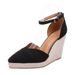 Women's Summer Pointed Toe Wedge Heel Platform Sandals Hollow Out Straw Braided Rope Sole Buckle Shoes_vogvips.com