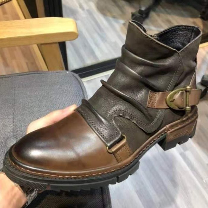 Cross-Border Foreign Trade Square Heel High-Top Men's Large Size Winter Brown Stitching Solid Color Captain Jack Round_vogvips.com