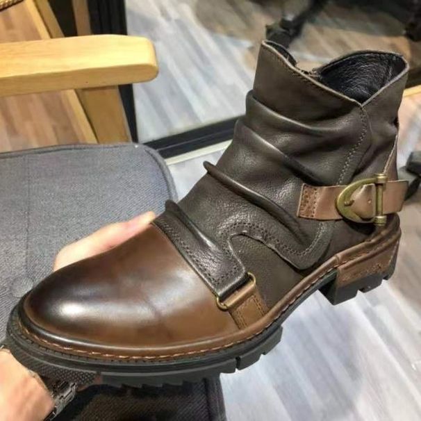 Cross-Border Foreign Trade Square Heel High-Top Men's Large Size Winter Brown Stitching Solid Color Captain Jack Round_vogvips.com