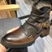 Cross-Border Foreign Trade Square Heel High-Top Men's Large Size Winter Brown Stitching Solid Color Captain Jack Round_vogvips.com