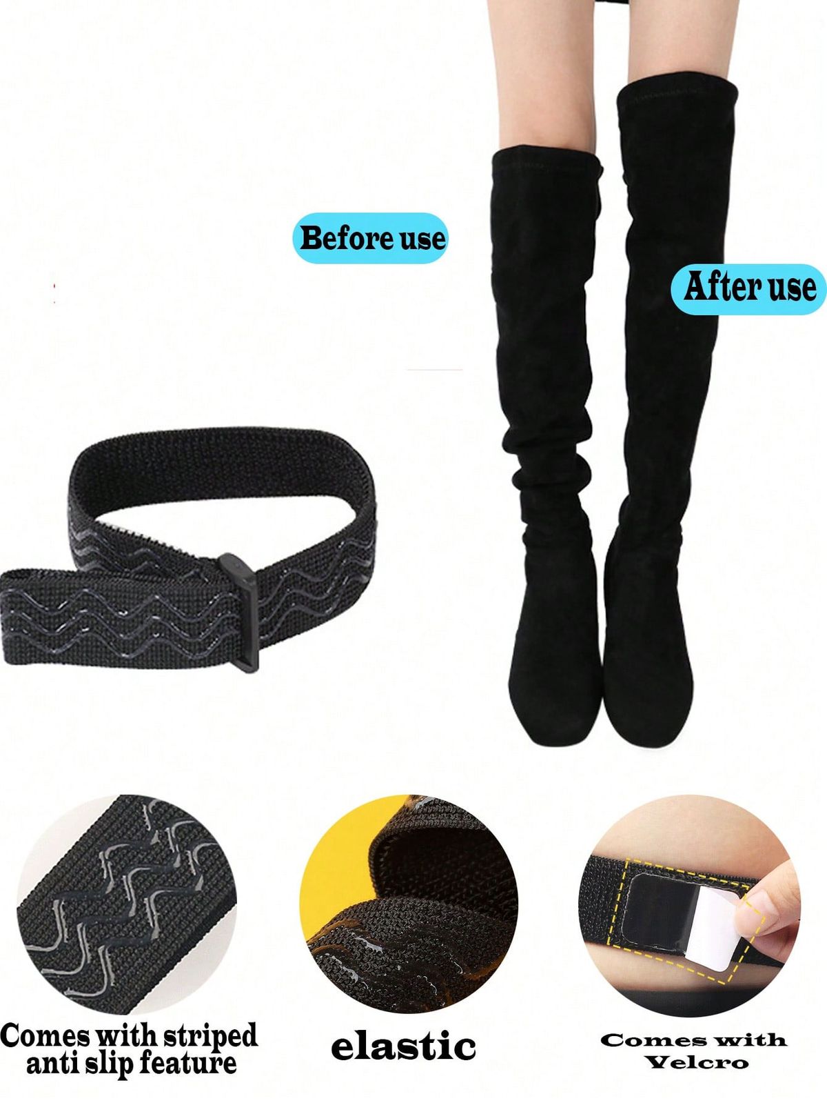 2PCS Boots With Velcro Straps For Secure Fit, High Boots, Anti-slip Elastic Band To Prevent Slip-off_vogvips.com