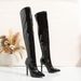 Elegant Stretch PU Over-the-Knee Stiletto Boots – Side Zip Fashion Boots For Women & Men In Classic Black_vogvips.com