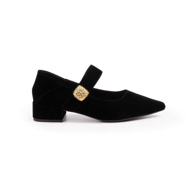 Spring New Style - 3.5cm Thick Heel ~ Elegant Small Pointed Toe Velvet Slip-on Mary Jane Shoes_vogvips.com