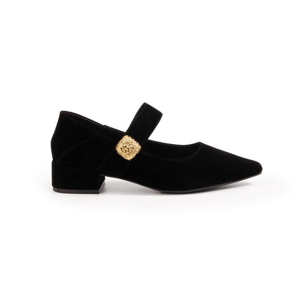 Spring New Style - 3.5cm Thick Heel ~ Elegant Small Pointed Toe Velvet Slip-on Mary Jane Shoes_vogvips.com