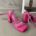 2023 New Summer High Heels Open Toe One Line Buckle Sandals Women Rose Red Thick Heel Thick Soled Waterproof Platform Roma Shoes_vogvips.com