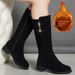 Frosted Velvet Surface Snow For Women, Chunky Heel, 2024 Autumn Winter New Mid-Calf , Mid-Heel, Warm Lined Women's_vogvips.com