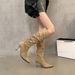 Women's Pointed-Toe Stacked Knee Boots - Slimming Khaki Riding Boots With 8cm Stiletto Heel | Vintage Chic & All-Day Comfort_vogvips.com