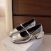 Medium Heel Mary Jane Shoes French Princess Silver Coarse Heel Waterproof Table Single Shoes Women's Small Silver Shoes_vogvips.com