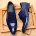 WOUFO Pointed Toe Patent Stone Business Formal British Style Trend Men's Genuine Leather Pattern Wedding Shoes_vogvips.com