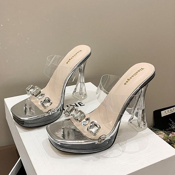 Women's Summer Fashion Transparent Crystal Stiletto Heel Platform Sandals - Runway Style_vogvips.com