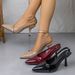 Women's High Heels Patent Leather Stiletto Open Back Buckle Design Closed Toe Sexy Style Autumn New Fashion_vogvips.com