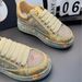 Sneakers With Full Rhinestone Graffiti Design, Casual Shoes With Thick Sole, Breathable Comfortable Round Toe Low-Top Lace-Up Shoes For Walking_vogvips.com
