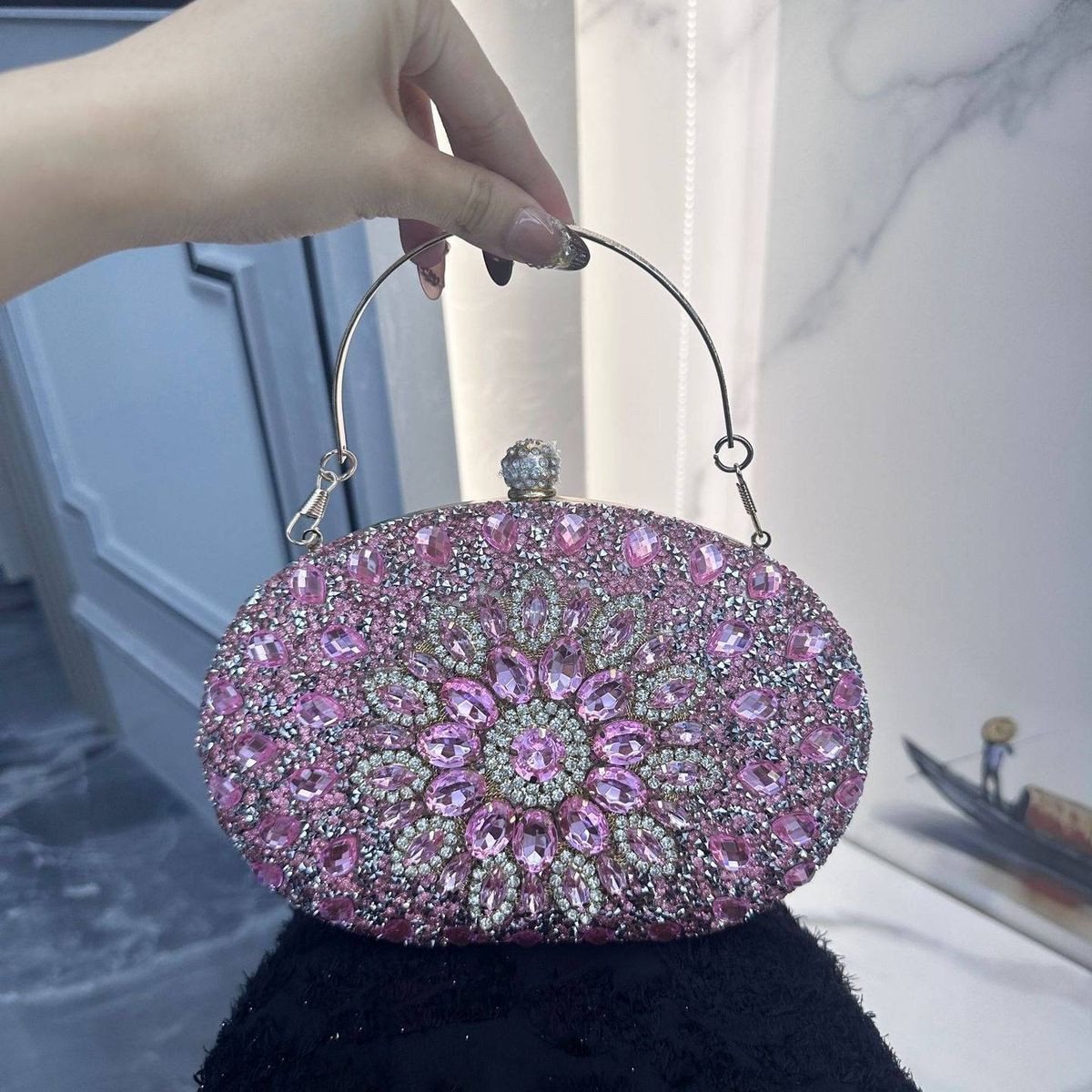 Women's Heart Heels & Sunflower Bag Set – Crystal-Embellished Sandals With Beaded Evening Clutch (Gala Glam Combo)_vogvips.com