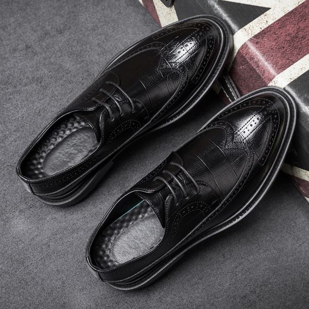 Xinyida Trendy Korean Version Business Formal Casual Men's Block Carved Pointed Leather Shoes 9701-H_vogvips.com
