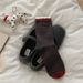 Women's Berry Red Knit Socks With Bow And Checkered Pattern, Medium Cuff, Breathable Cotton, All-Season Wear Polka Dot Stacked Socks_vogvips.com