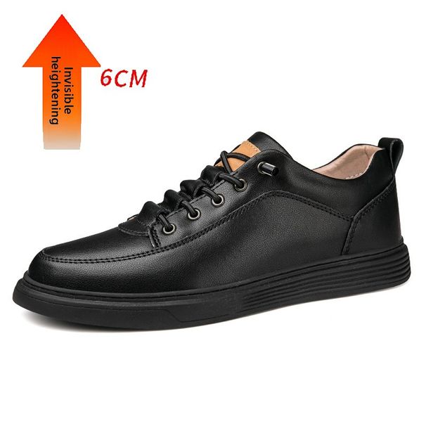 Cave Cowhide Men's Board Shoes Genuine Leather Casual Men's Mid-top Leather Shoes Invisible Inner Height Increase Men's Shoes_vogvips.com