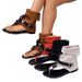 Women's Plus Size For Export, 2026 Summer New Style, Thong-Toe Flat Sole With Back Zipper, Roman Suede Buckle Sandals_vogvips.com