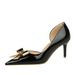 638-AK68 European And American Fashion Party Heels Stiletto Patent Leather Pointed Toe Metal Bow Side Hollow High Heel_vogvips.com