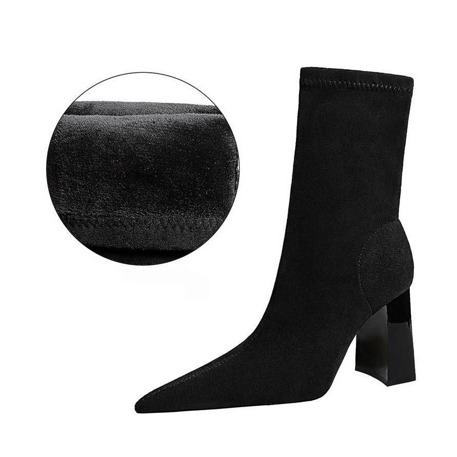 Women's Shoes Sexy Nightclub Slim Thick Heel Ultra High Heel Suede Pointed Winter Short Boots Women's Boots_vogvips.com