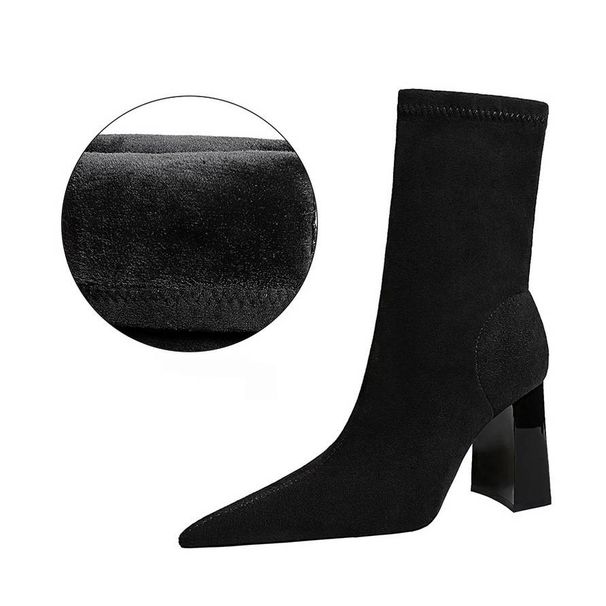 Women's Shoes Sexy Nightclub Slim Thick Heel Ultra High Heel Suede Pointed Winter Short Boots Women's Boots_vogvips.com