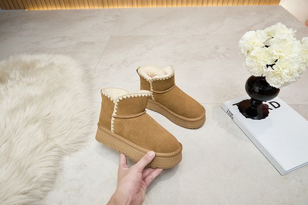 Real leather short hair woven thick sole height increasing snow boots 2025 winter new model with added velvet and_vogvips.com