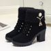 2024 Winter New High Heel Martin Knitted Ankle With Buckle Short Boots Side Zipper Women's Shoes_vogvips.com
