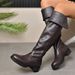 Plus Size Over-the-Knee 2025 Autumn Winter New British Style Chunky Heel Slip-On Women's Leather Boots_vogvips.com