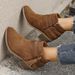 Chunky Heel Faux Suede Ankle Boots For Women With Side Zipper & Buckle Strap – Plus Size Winter Boots In Black, Cream & Light Brown_vogvips.com