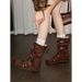 Women Boxing Boots Cowhide Version~7Cm Hidden Heel Genuine Leather Boxing For Women, Niche Belt Buckle Short With Back Zipper Martin Boots_vogvips.com