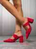 Women's Shoes Women's Solid Red Pointed Toe Block Heel Mules Elegant Slip-On Dress Shoes For Office Party Wedding_vogvips.com
