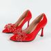 Women Pointed Toe Patent Pumps Stiletto High Heels Rhinestone Bow Dress Shoes For Wedding Evening Party 9cm Heel With Cushion_vogvips.com