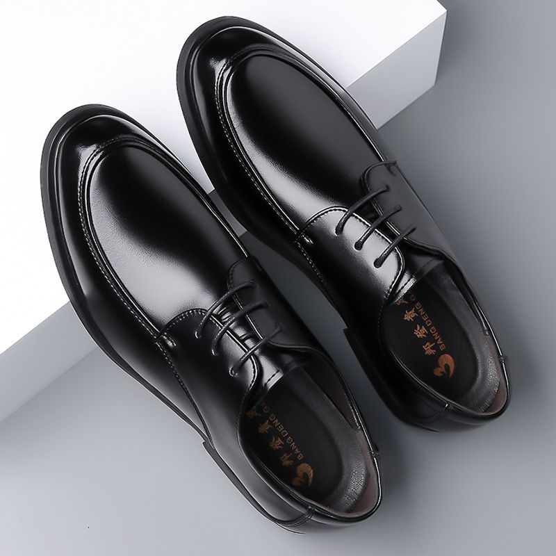 Leather Buine Formal Autumn New Civil Servant Pointed Lace-up Men' Caual Veratile Soft Sole Breathable Single_vogvips.com