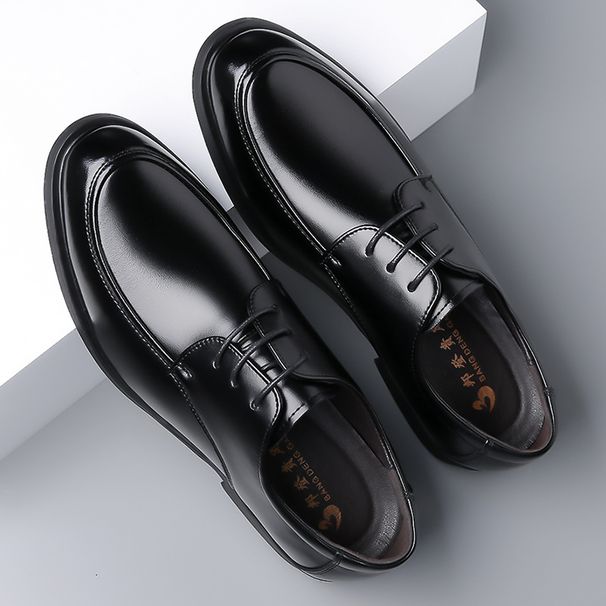 Leather Buine Formal Autumn New Civil Servant Pointed Lace-up Men' Caual Veratile Soft Sole Breathable Single_vogvips.com