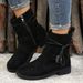 Foreign Trade Autumn Winter New Style Independent Station Round Toe Side Zipper Low Heel Large Size Short Flat Belt_vogvips.com