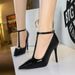 Pana Pattern Pointed High Heels Women's Thin Heels T-shaped Buckle Shallow Mouth Women's Shoes_vogvips.com