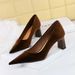 6188-9 Fashionable Simple Banquet High Coarse Heels Women's Suede West Velvet Shallow Mouth Pointed Single Shoes_vogvips.com