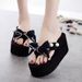 Shanjiao 8cm High Heel Flip-Flops Handmade Bow Non-Slip Beach Vacation Slippers Fashion Women's Beach Shoes_vogvips.com
