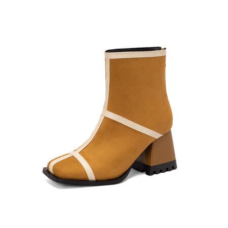Women Ankle Boots Autumn Winter Short Boots Ch Elsea Square Toe Patchwork Korean Style Short Boots For Women Elegant Yellow Black Leopard Print_vogvips.com