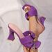 Women's Fashion Square Toe High Heel Sandals With Metal Buckle Straps - Soft Suede Upper & Comfortable Rubber Sole - Black Gold Purple High Heel_vogvips.com
