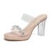 MTX Transparent Heels For Women, Summer New Waterproof Platform One-Strap Super High Slippers, Crystal Chunky Heel Women's_vogvips.com