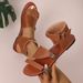 Women's Open Toe Flat Adjustable Ankle Buckle Strap Casual Summer Beach Walking Shoes Retro Brown Leather Look Sandals P_vogvips.com