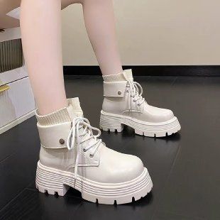 Women's Autumn Winter 2024 New British Style Black Thick Sole Height Increasing Short Martin Boots_vogvips.com