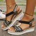 Large Size Women's Sandals Metal Buckle Decoration Rope Wedge Heel Light Bottom Fish Mouth Sandals_vogvips.com