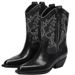 Cai Wenjing Style Pointed Toe Chunky Heel Western Cowboy For Women 2025 Autumn Winter Color Block Short Boots Versatile_vogvips.com