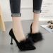 Fall/Winter 2021 Suede Pointed Toe Shallow Heel Stiletto High Heels Korean Fashion Sexy Women's Fur Shoes_vogvips.com