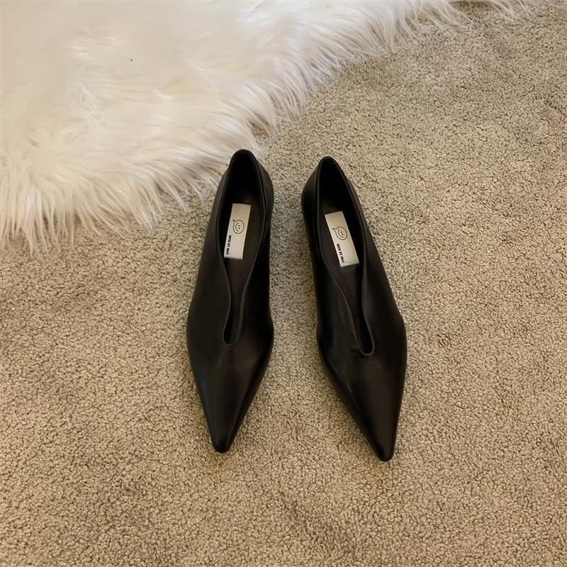 Hong Kong Pointed-toe Women's Shoes 2025 Spring And Autumn New Korean Style Niche Internet Celebrity Chunky Heel Soft_vogvips.com
