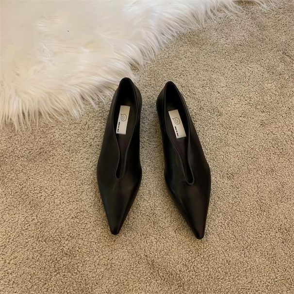 Hong Kong Pointed-toe Women's Shoes 2025 Spring And Autumn New Korean Style Niche Internet Celebrity Chunky Heel Soft_vogvips.com
