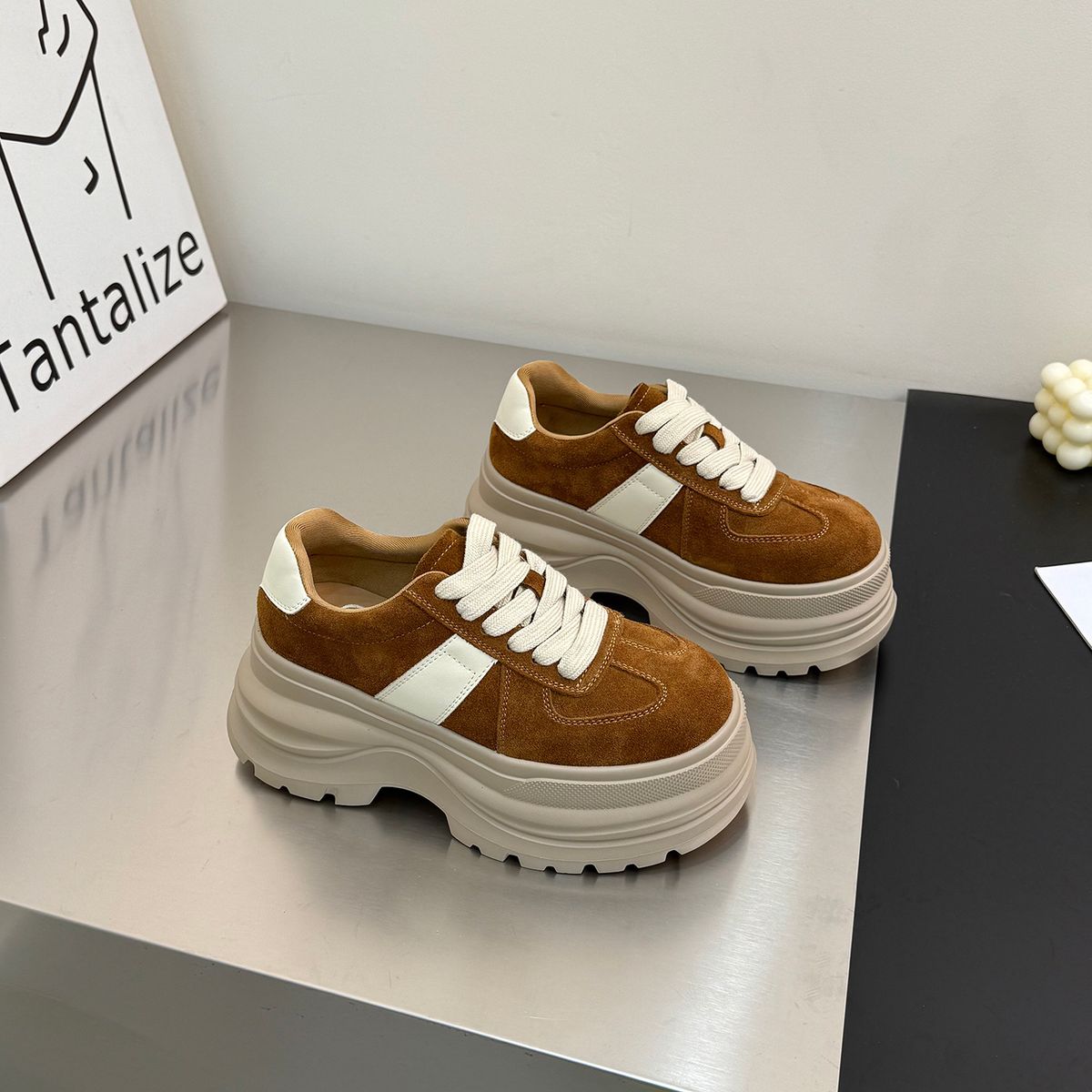 Retro Color-blocking Thick-soled De Xun Shoes, Petite Height-increasing And Slimming Versatile Casual Sneakers_vogvips.com