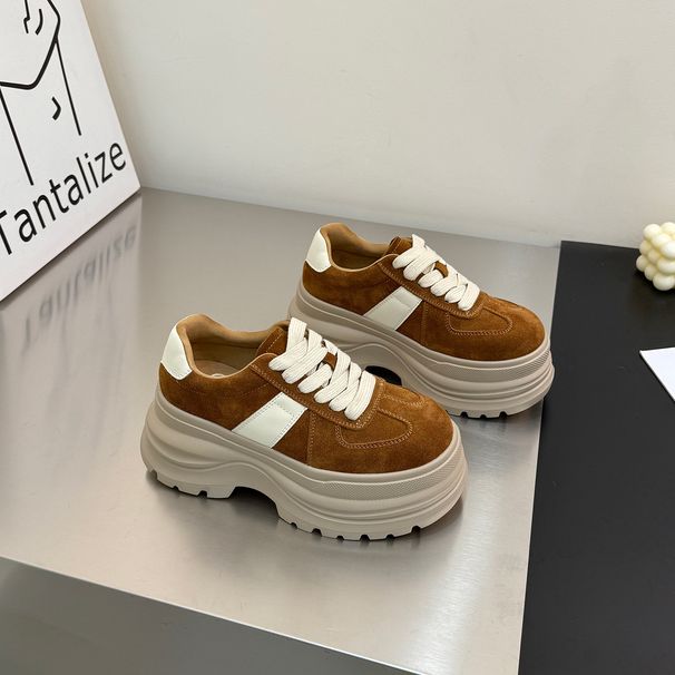 Retro Color-blocking Thick-soled De Xun Shoes, Petite Height-increasing And Slimming Versatile Casual Sneakers_vogvips.com